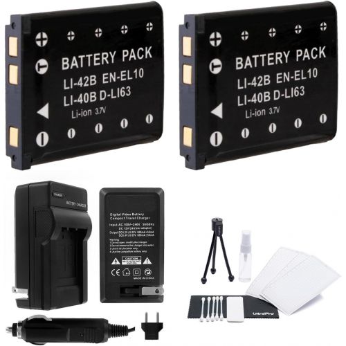  2-Pack EN-EL10 High-Capacity Replacement Batteries with Rapid Travel Charger for Select Nikon Digital Cameras - UltraPro Bundle Includes: Camera Cleaning Kit, Camera Screen Protect