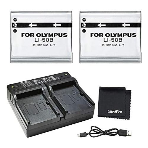  [아마존베스트]UltraPro 2-Pack LI-50B High-Capacity Replacement Batteries w/Rapid Dual Charger for Select Olympus Cameras - UltraPro Bundle Includes: Deluxe Microfiber Cleaning Cloth