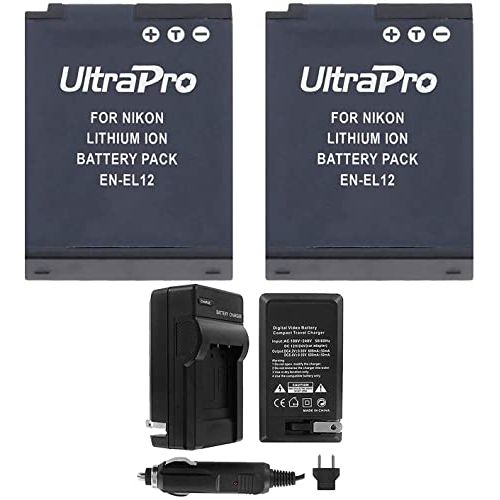  EN-EL12 Battery 2-Pack Bundle with Rapid Travel Charger and UltraPro Accessory Kit for Select Nikon Cameras Including Coolpix S9300, S9400, S9500, S6300, and S8200