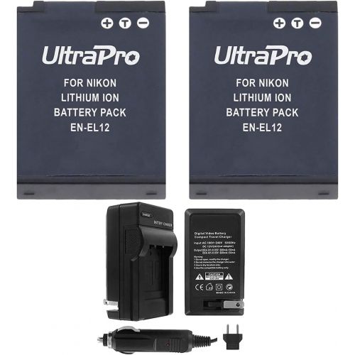  EN-EL12 Battery 2-Pack Bundle with Rapid Travel Charger and UltraPro Accessory Kit for Select Nikon Cameras Including Coolpix S9300, S9400, S9500, S6300, and S8200