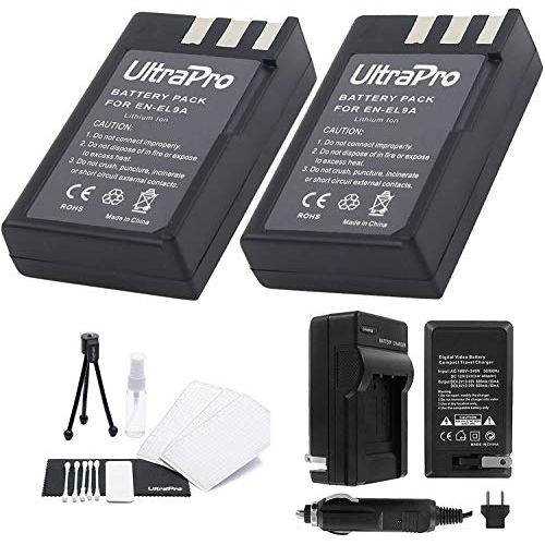  EN-EL9a Battery 2-Pack Bundle with Rapid Travel Charger and UltraPro Accessory Kit for Select Nikon Cameras Including D5000, D3000, D60, D40x, and D40