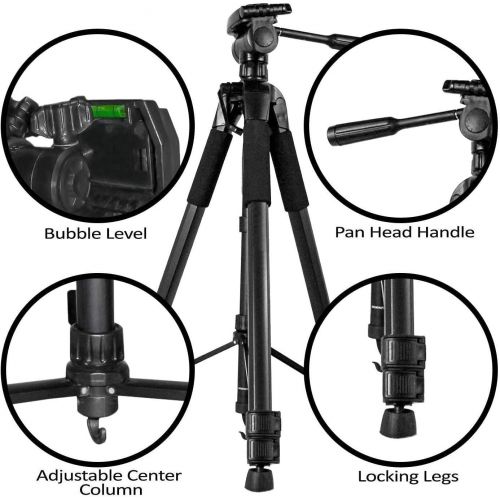  UltraPro 72 Inch Black Aluminum Camera Tripod Bundle for Canon, Nikon, Sony, Samsung, Olympus, Panasonic, Pentax, and All Digital Cameras, Includes UltraPro Microfiber Cleaning Clo