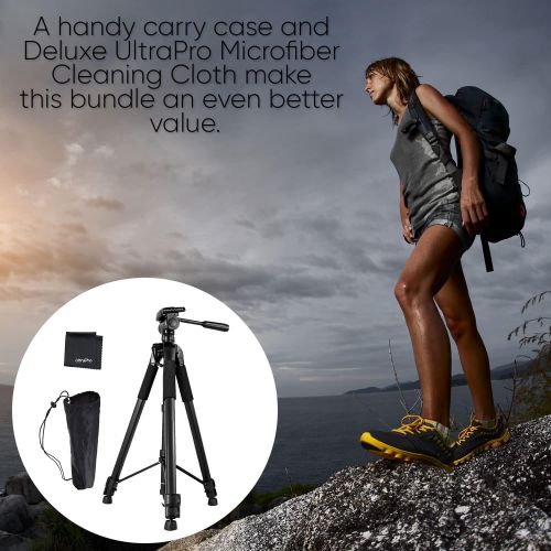  UltraPro 72 Inch Black Aluminum Camera Tripod Bundle for Canon, Nikon, Sony, Samsung, Olympus, Panasonic, Pentax, and All Digital Cameras, Includes UltraPro Microfiber Cleaning Clo