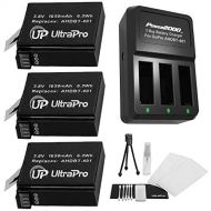 3-Pack AHDBT-401 High-Capacity Replacement Batteries with Rapid 3-Channel Charger for GoPro Hero4. UltraPro Bundle Includes: Camera Cleaning Kit, Screen Protector, Mini Travel Trip