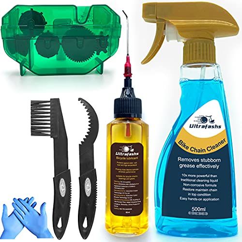  자전거 정비 공구 수리Ultrafashs Bike Chain Cleaner Lube Set with Bicycle Degrease,Wet Lubricant,Chain Scrubber for Cleaning Bike Chains,Rear Cogs,Chainrings.Bike Oil(2oz),Degreaser(10or17oz).Bottle.