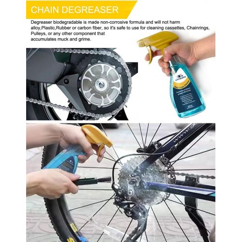  자전거 정비 공구 수리Ultrafashs Bike Chain Cleaner Lube Set with Bicycle Degrease,Wet Lubricant,Chain Scrubber for Cleaning Bike Chains,Rear Cogs,Chainrings.Bike Oil(2oz),Degreaser(10or17oz).Bottle.