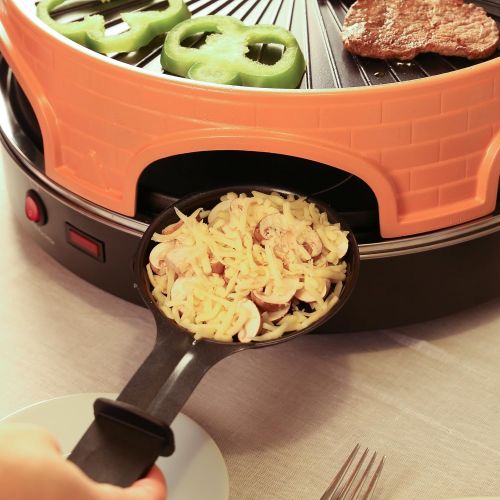  Ultratec pizza /Raclette for up to 6people, Can be Used As A RACLETTE GRILL or Oven for Mini Pizza or a combination of raclette and Grooved Back Plate Pizza Oven for Low Fat Grill