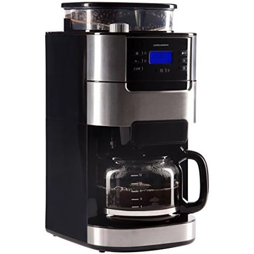  Ultratec Kaffeemaschine / Kaffee-Vollautomat mit Mahlwerk und Timerfunktion, Kaffevollautomat, Coffee machine, Kaffeemaschinevollautomat, inkl. Glaskanne und Permanentfilter, edels