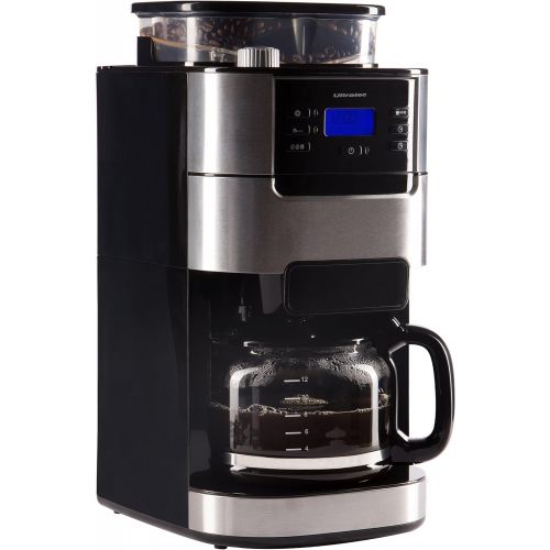  Ultratec Kaffeemaschine / Kaffee-Vollautomat mit Mahlwerk und Timerfunktion, Kaffevollautomat, Coffee machine, Kaffeemaschinevollautomat, inkl. Glaskanne und Permanentfilter, edels