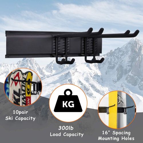  Ultrawall Ski Wall Rack, 5 Pairs of Snowboard Rack Wall Mount,Home and Garage Skiing Storage Mount Hold up to 300lbs