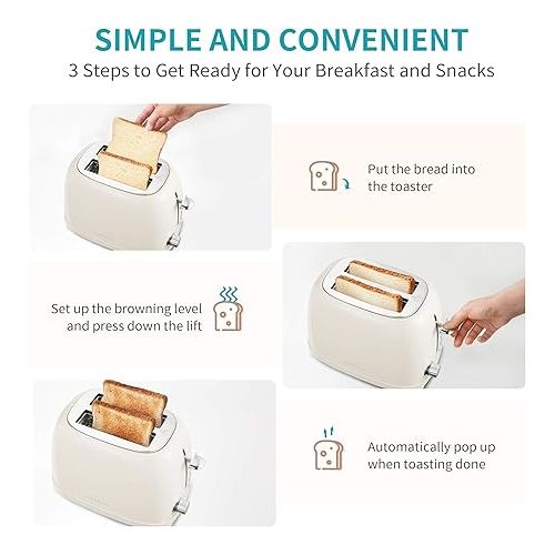  Ultrean Toaster 2 Slice with Extra-Wide Slot, Stainless Steel Toaster with Removable Crumb Tray, Small Toaster with 6 Browning Settings, Cancel, Bagel, Deforest Functions, 825 W