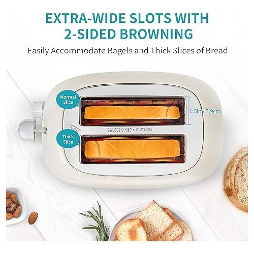  Ultrean Toaster 2 Slice with Extra-Wide Slot, Stainless Steel Toaster with Removable Crumb Tray, Small Toaster with 6 Browning Settings, Cancel, Bagel, Deforest Functions, 825 W