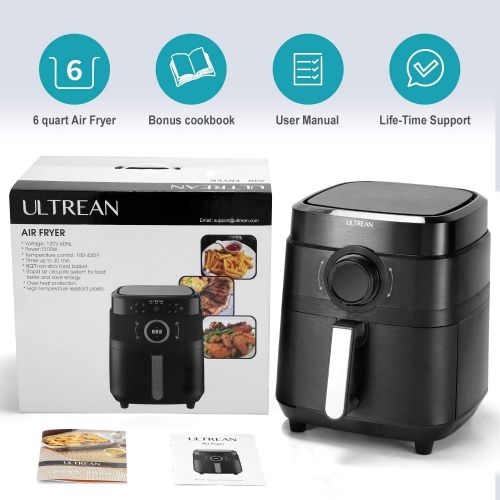  Ultrean Air Fryer, XL 6 Quart 8-in-1 Electric Hot Air Fryer Oven Oilless Cooker, Large Family Size LED Touch Control Panel and Nonstick Basket, UL Certified,1700W