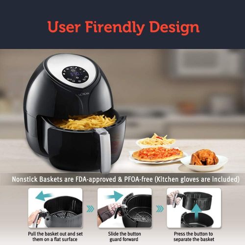  Ultrean Air Fryer 6 Quart , Large Family Size Electric Hot Air Fryer XL Oven Oilless Cooker with 7 Presets, LCD Digital Touch Screen and Nonstick Detachable Basket,UL Certified,170
