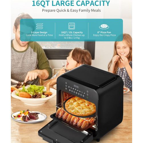  Ultrean 16 Quart Steam Air Fryer Oven, 12-in-1 Steamer and Air Fryer Toaster Oven Combo, 8 Cooking Presets, Steam, Roast, Bake, Broil, Toast, Pizza, 3 Accessories & 50 Recipes Incl