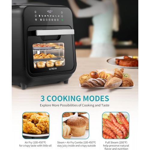  Ultrean 16 Quart Steam Air Fryer Oven, 12-in-1 Steamer and Air Fryer Toaster Oven Combo, 8 Cooking Presets, Steam, Roast, Bake, Broil, Toast, Pizza, 3 Accessories & 50 Recipes Incl