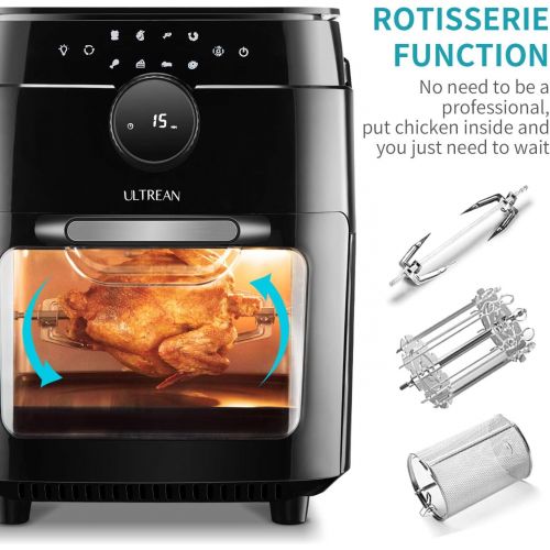  Ultrean Air Fryer oven, 12.5 Quart Air Fryer Toaster Oven with Rotisserie,Bake,Dehydrator,Auto Shutoff and 8 Touch Screen Preset, 8 Accessories & 50 Recipes