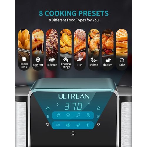  [아마존베스트]Ultrean 6 Quart Air Fryer, Stainless Steel Design Digital Air Fryer Oven Cooker with 8 Presets, One-Touch LED Screen, Non-Stick Basket, UL Certified, Cook Book, 1-Year Warranty, 17