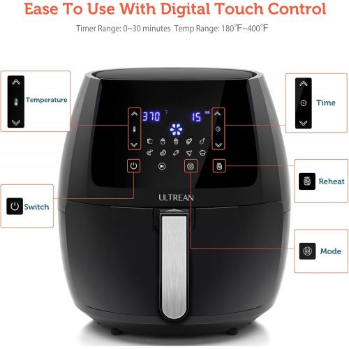  [아마존베스트]Ultrean 5.8 Quart Air Fryer, Electric Hot Air Fryers Oilless Cooker with 10 Presets, Digital LCD Touch Screen, Nonstick Basket, 1700W, UL Listed