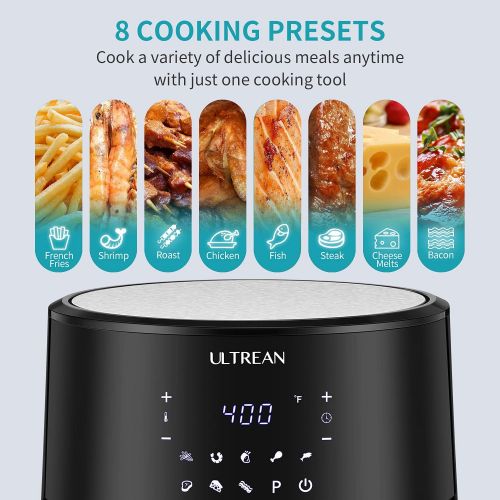  Ultrean 8 Quart Air Fryer, Electric Hot Air Fryers XL Oven Oilless Cooker with 8 Presets, LCD Digital Touch Screen and Nonstick Frying Pot, ETL Certified, Cook Book, 1-Year Warrant