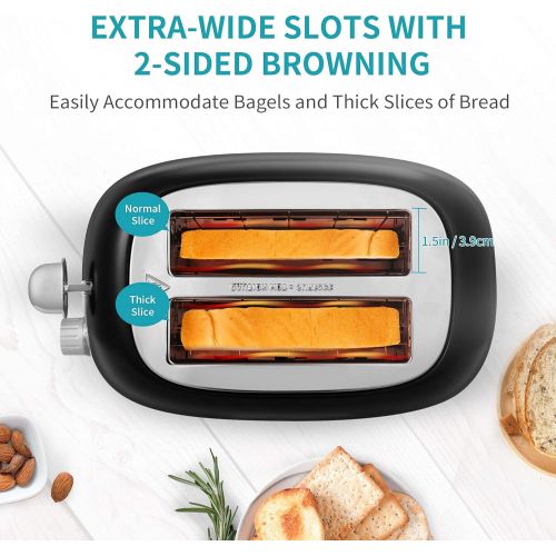  Ultrean Toaster 2 Slice with Extra-Wide Slot, Retro Stainless Steel Toaster with Removable Crumb Tray, Small Toaster with 6 Browning Settings, Cancel, Bagel, Deforest Functions, 82