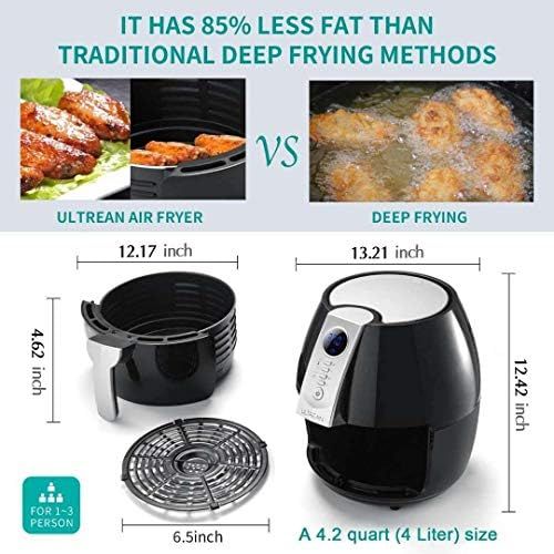  [아마존베스트]Ultrean Air Fryer, 4.2 Quart (4 Liter) Electric Hot Air Fryers Oven Oilless Cooker with LCD Digital Screen and Nonstick Frying Pot, ETL/UL Certified,1-Year Warranty,1500W (Black)