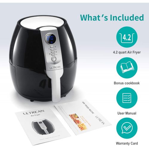  [아마존베스트]Ultrean Air Fryer, 4.2 Quart (4 Liter) Electric Hot Air Fryers Oven Oilless Cooker with LCD Digital Screen and Nonstick Frying Pot, ETL/UL Certified,1-Year Warranty,1500W (Black)