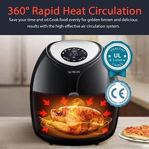  [아마존베스트]Ultrean 6 Quart Air Fryer, Large Family Size Electric Hot Air Fryers XL Oven Oilless Cooker with 7 Presets, LCD Digital Touch Screen and Nonstick Detachable Basket,UL Certified,170