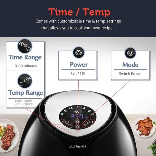  [아마존베스트]Ultrean 6 Quart Air Fryer, Large Family Size Electric Hot Air Fryers XL Oven Oilless Cooker with 7 Presets, LCD Digital Touch Screen and Nonstick Detachable Basket,UL Certified,170