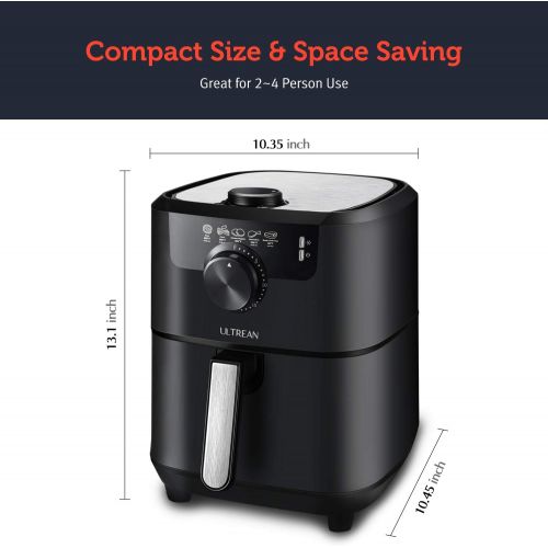  [아마존베스트]Ultrean Air Fryer, 4.5 Quart Electric Hot Air Fryers Oven Cooker with Deluxe Temperature and Time Knob, Non-Stick Basket, UL Certified, Cook Book, 1-Year Warranty, 1500w