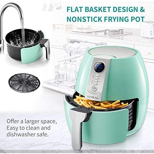  Ultrean Hot Air Fryer, 4.6.8 L Hot Air Fryer, Air Fryer, Fryer without Oil, with LCD, Recipe Book on Deutch (4L, Mint Green)