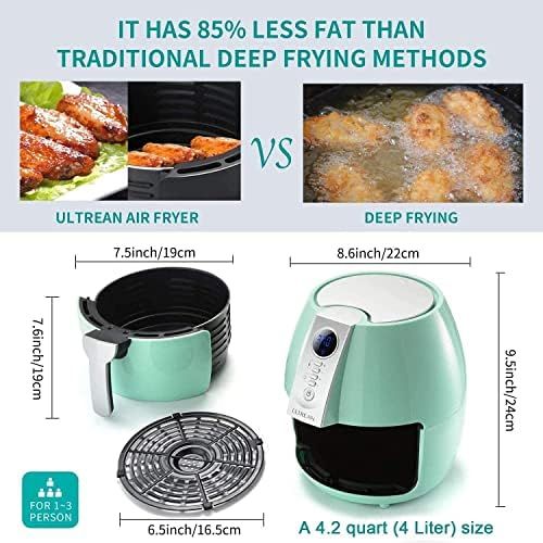  Ultrean Hot Air Fryer, 4.6.8 L Hot Air Fryer, Air Fryer, Fryer without Oil, with LCD, Recipe Book on Deutch (4L, Mint Green)