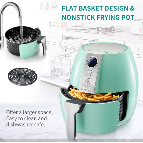  Ultrean Hot Air Fryer, 4.6.8 L Hot Air Fryer, Air Fryer, Fryer without Oil, with LCD, Recipe Book on Deutch (4L, Mint Green)