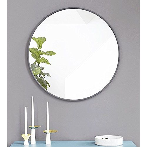  Umbra Hub 37” Round Wall Mirror with Rubber Frame, Modern Room Decor for Entryways, Washrooms, Living Rooms and More, Gray