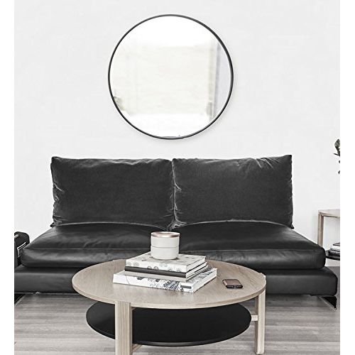  Umbra Hub 37” Round Wall Mirror with Rubber Frame, Modern Room Decor for Entryways, Washrooms, Living Rooms and More, Gray