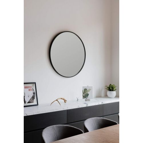  Umbra Hub 37” Round Wall Mirror with Rubber Frame, Modern Room Decor for Entryways, Washrooms, Living Rooms and More, Gray