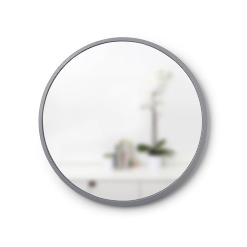  Umbra Hub 37” Round Wall Mirror with Rubber Frame, Modern Room Decor for Entryways, Washrooms, Living Rooms and More, Gray