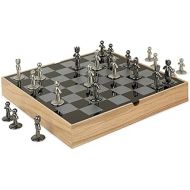 Umbra Buddy Chess Set For Kids & Adults ? Modern Original Chessboard Game Made of Metal With Nickel & Titanium Finish ? Measures 13 x 13 by 1 ½ Inch (33 x 33 x 3.8 cm) - Velvet Bot