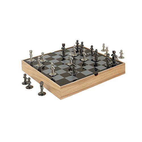  Umbra Buddy Chess Set For Kids & Adults ? Modern Original Chessboard Game Made of Metal With Nickel & Titanium Finish ? Measures 13 x 13 by 1 ½ Inch (33 x 33 x 3.8 cm) - Velvet Bot