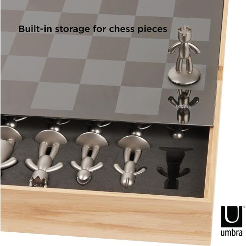  Umbra Buddy Chess Set For Kids & Adults ? Modern Original Chessboard Game Made of Metal With Nickel & Titanium Finish ? Measures 13 x 13 by 1 ½ Inch (33 x 33 x 3.8 cm) - Velvet Bot