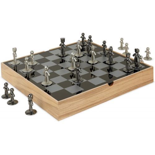  Umbra Buddy Chess Set For Kids & Adults ? Modern Original Chessboard Game Made of Metal With Nickel & Titanium Finish ? Measures 13 x 13 by 1 ½ Inch (33 x 33 x 3.8 cm) - Velvet Bot