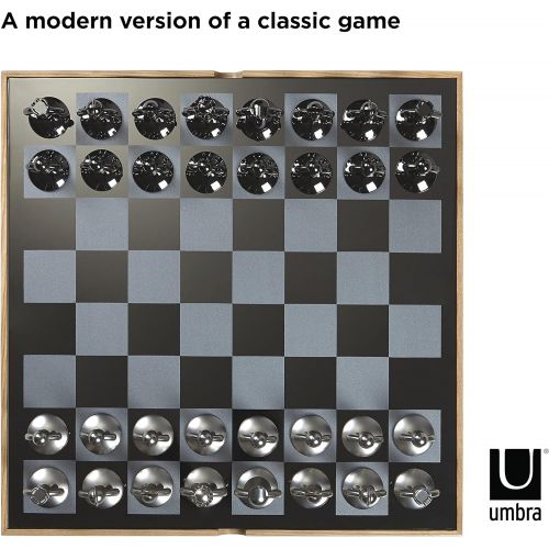  Umbra Buddy Chess Set For Kids & Adults ? Modern Original Chessboard Game Made of Metal With Nickel & Titanium Finish ? Measures 13 x 13 by 1 ½ Inch (33 x 33 x 3.8 cm) - Velvet Bot