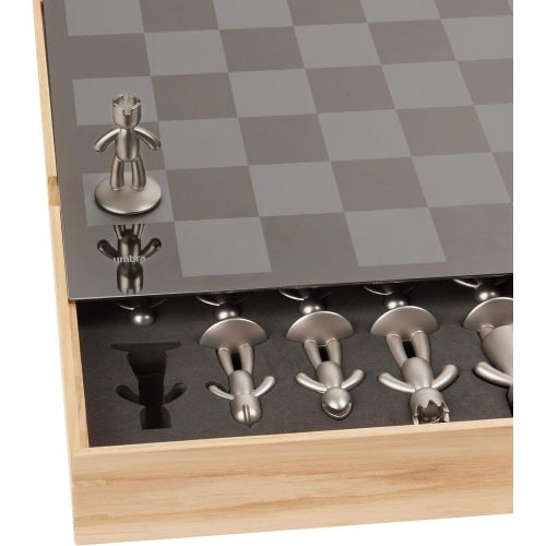  Umbra Buddy Chess Set For Kids & Adults ? Modern Original Chessboard Game Made of Metal With Nickel & Titanium Finish ? Measures 13 x 13 by 1 ½ Inch (33 x 33 x 3.8 cm) - Velvet Bot