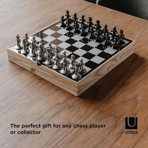  Umbra Buddy Chess Set For Kids & Adults ? Modern Original Chessboard Game Made of Metal With Nickel & Titanium Finish ? Measures 13 x 13 by 1 ½ Inch (33 x 33 x 3.8 cm) - Velvet Bot