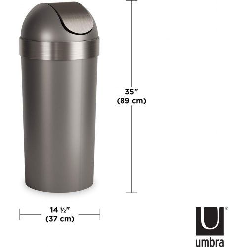 Umbra Venti Swing-Top 16.5-Gallon Kitchen Trash Large, 35-inch Tall Garbage Can for Indoor, Outdoor or Commercial Use, Pewter