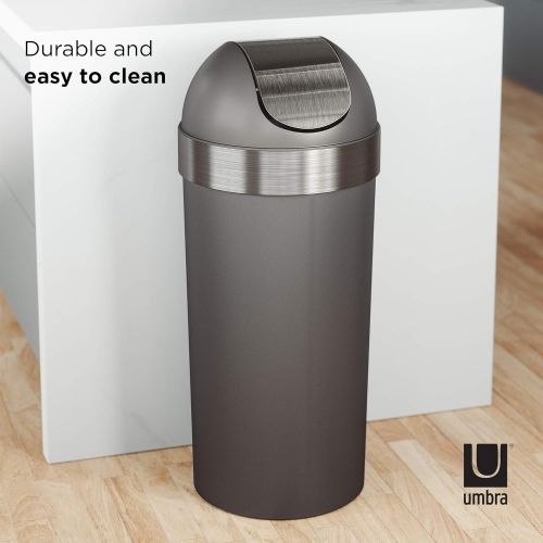  Umbra Venti Swing-Top 16.5-Gallon Kitchen Trash Large, 35-inch Tall Garbage Can for Indoor, Outdoor or Commercial Use, Pewter