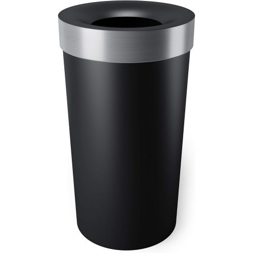  Umbra Vento Open Top 16.5-Gallon Kitchen Trash Large, Garbage Can for Indoor, Outdoor or Commercial Use, Black/Nickel