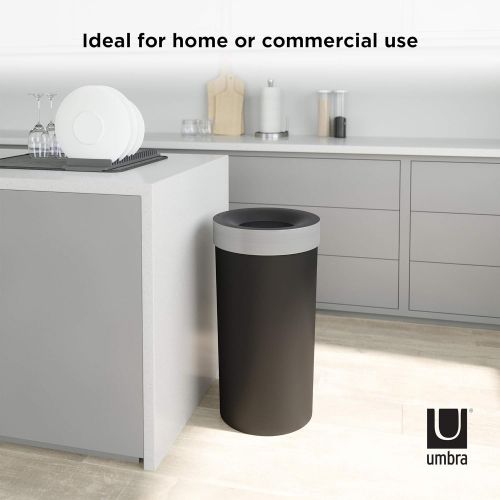  Umbra Vento Open Top 16.5-Gallon Kitchen Trash Large, Garbage Can for Indoor, Outdoor or Commercial Use, Black/Nickel