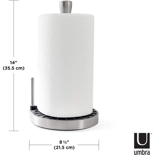  Umbra Spin Click N Tear Paper Towel Holder Stand for Countertop - One-Handed Tear, Nickel/Black