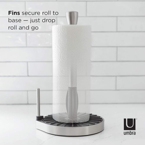  Umbra Spin Click N Tear Paper Towel Holder Stand for Countertop - One-Handed Tear, Nickel/Black